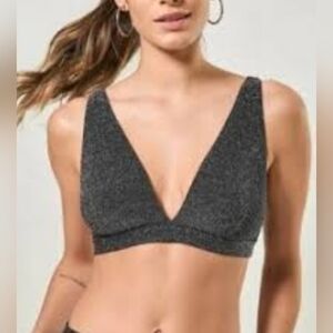 La Senza Black Silver Glitter Bralette V Neck Sparkly Lingerie - Size XL